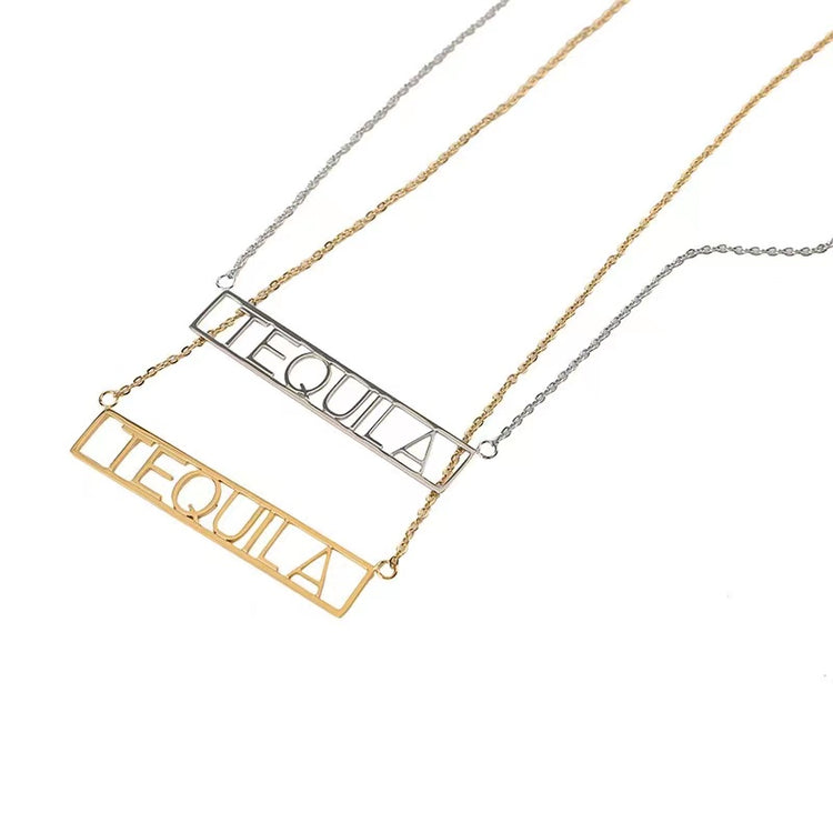 925 Sterling Silver Cut Out Engraved Bar Name Necklace Nameplate Necklace