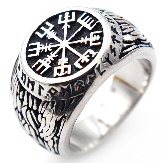 Stainless Steel Vintage Compass Ring Viking Vegvísir Ring Men Pagan Jewelry - onlyone