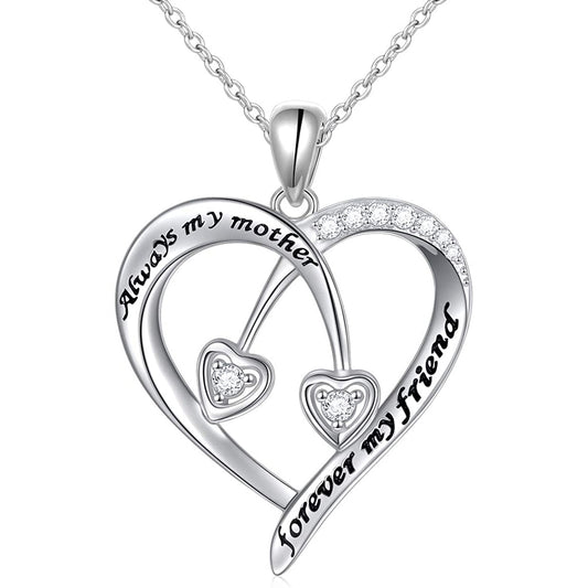 925 Sterling Silver Always My Mother Forever My Friend Heart Pendant Necklace