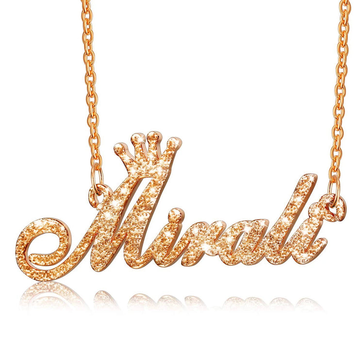 925 Sterling Silver Custom Bling Name Necklace With Crown