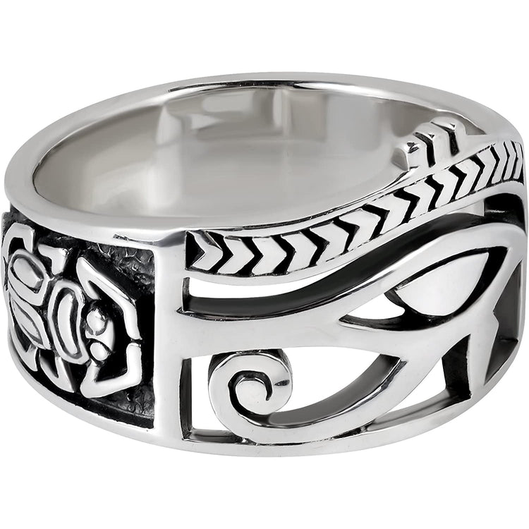 925 Sterling Silver Egyptian Eye of Horus Ankh Cross Ring - onlyone