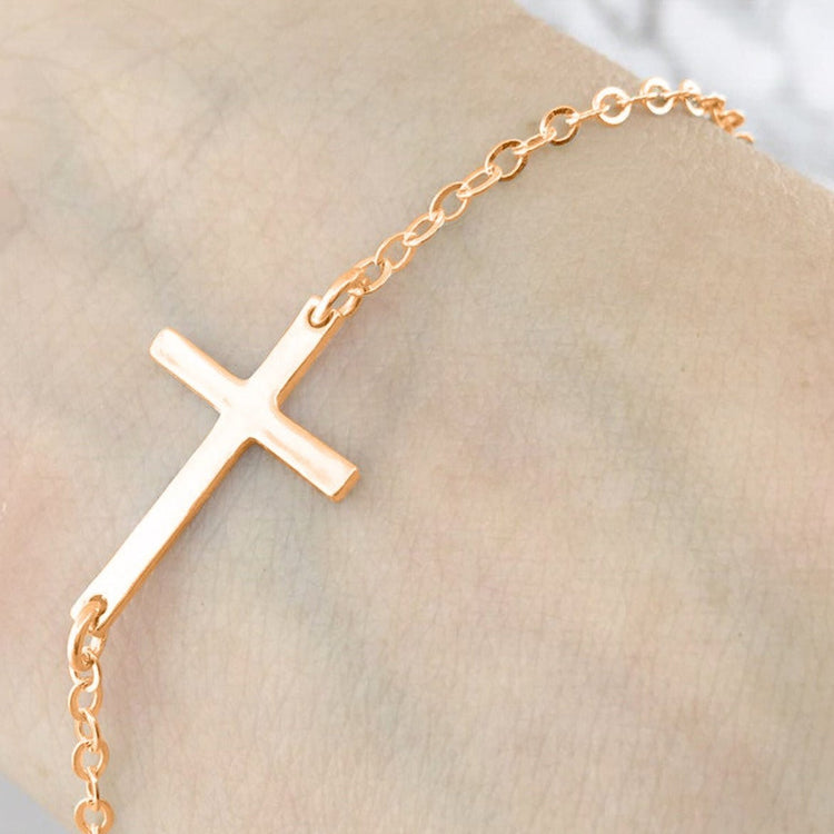 925 Sterling Silver Sideways Cross Bracelet Adjustable Cross Chain Bracelet - onlyone