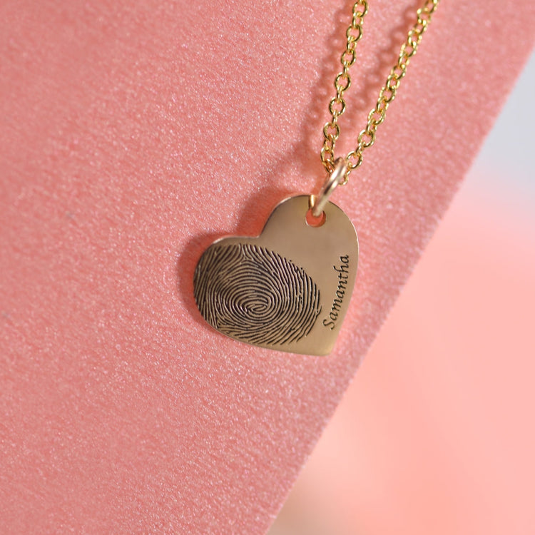 925 Sterling Silver Personalized Engraved Fingerprint Thumbprint Heart Name Necklace Nameplate Necklace, Gift For Her