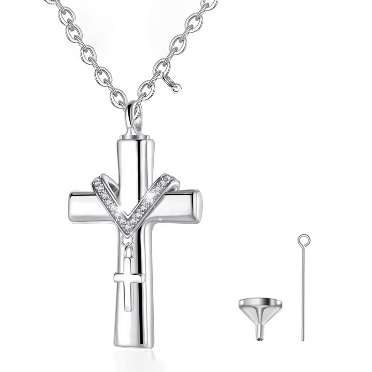 925 Sterling Silver Memorial Keepsake Cross Ashes Cremation Necklace, Urn Necklace