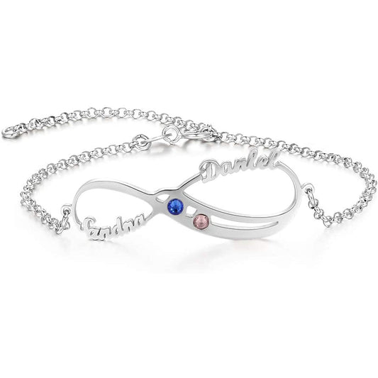 925 Sterling Silver Personalized Infinity Anklet With Birthstone - onlyone