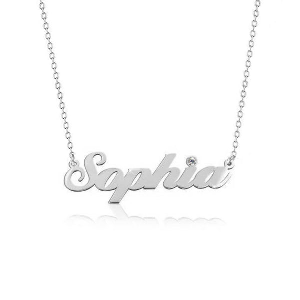 925 Sterling Silver Birthstone Sophia Signature Name Necklace Nameplate Necklace - onlyone