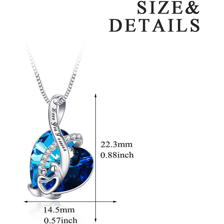 925 Sterling Silver Mom And Child Heart Crystal Pendant Necklace With I Love You Forever Engraved