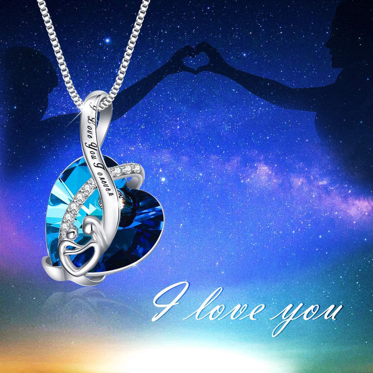 925 Sterling Silver Mom And Child Heart Crystal Pendant Necklace With I Love You Forever Engraved