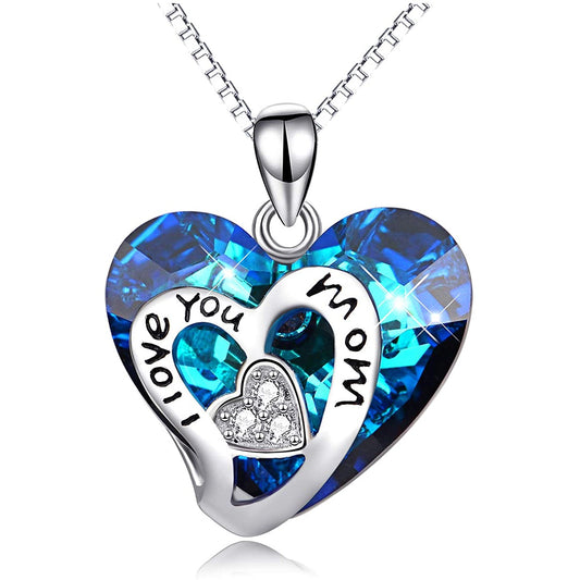 Collier pendentif en cristal de coeur de maman en argent sterling 925 Je t'aime