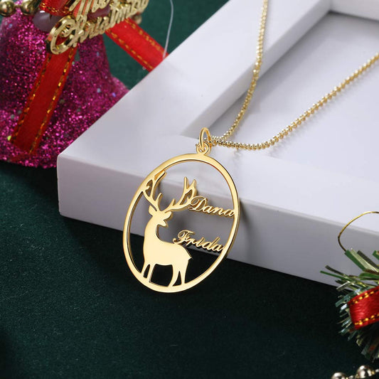 925 Sterling Silver Personalized Reindeer Name Necklace