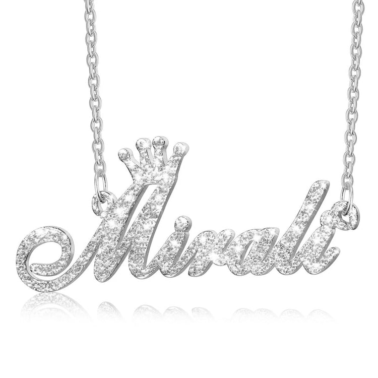 925 Sterling Silver Custom Bling Name Necklace With Crown