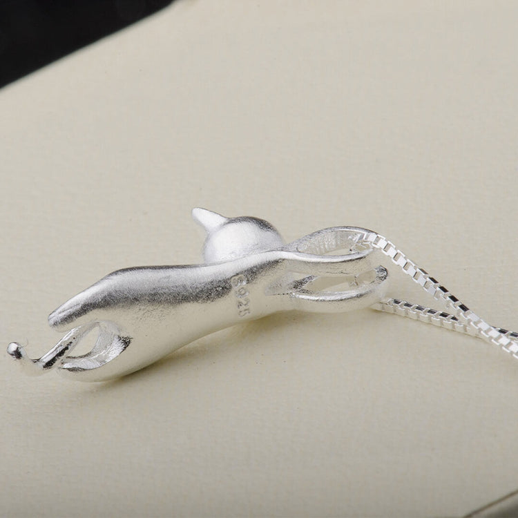 925 Sterling Silver Flying Cat Necklace Pendant - onlyone