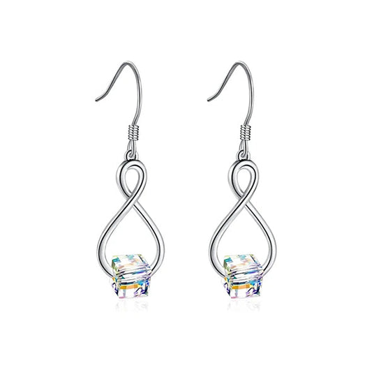 925 Sterling Silver Cube Crystal Dangle Drop Infinity Earrings for Women