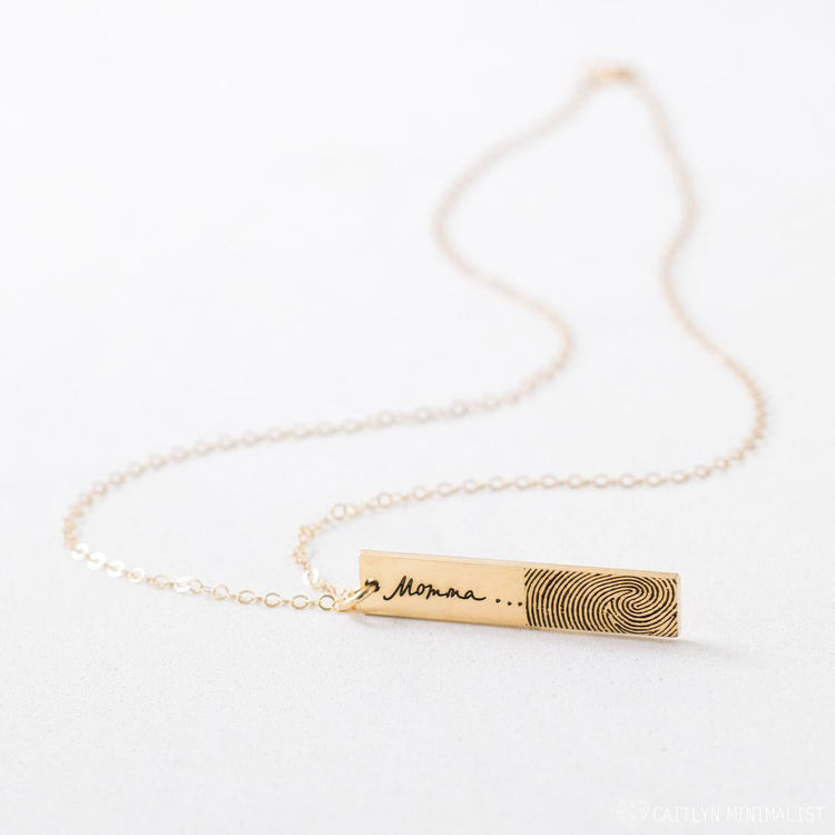 925 Sterling Silver Personalized Fingerprint Vertical Bar Necklace