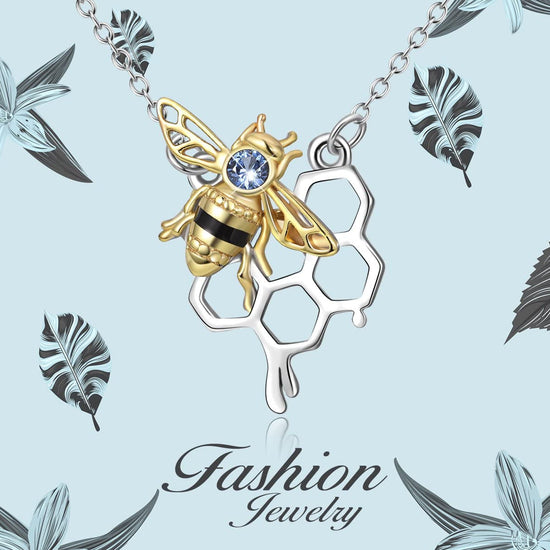 925 Sterling Silver Honey Bumble Bee Necklace with Honeycomb, Fine Jewelry Gift for Women - onlyone