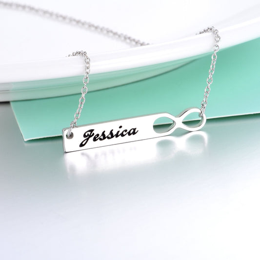 925 Sterling Silver Engraved Infinity Bar Name Necklace Nameplate Necklace - onlyone