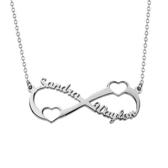 925 Sterling Silver Engraved Infinity Two Heart Name Necklace Nameplate Necklace, Anniversary Gift - onlyone