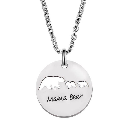 925 Sterling Silver Engraved Coin Name Necklace Mama Bear Necklace, Gift For Mom - onlyone