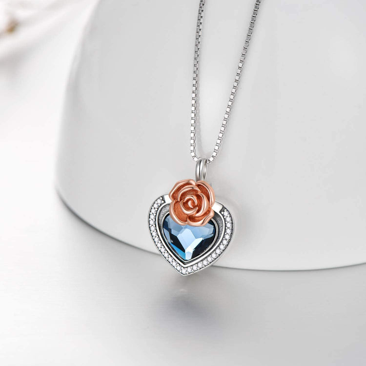 925 Sterling Silver Heart Flower Urn Necklace for Ashes, Cremation Keepsake Necklace with Swarovski Crystal - onlyone