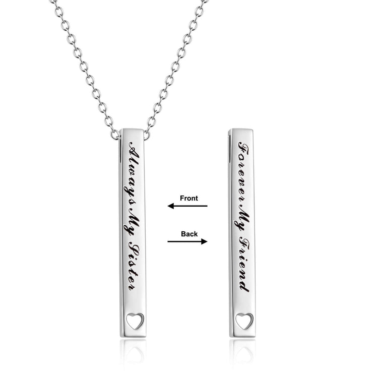 925 Sterling Silver 2 Sides Engraved Vertical Bar Necklace Gift For Sisters. Always My Sister, Forever My Friend - onlyone