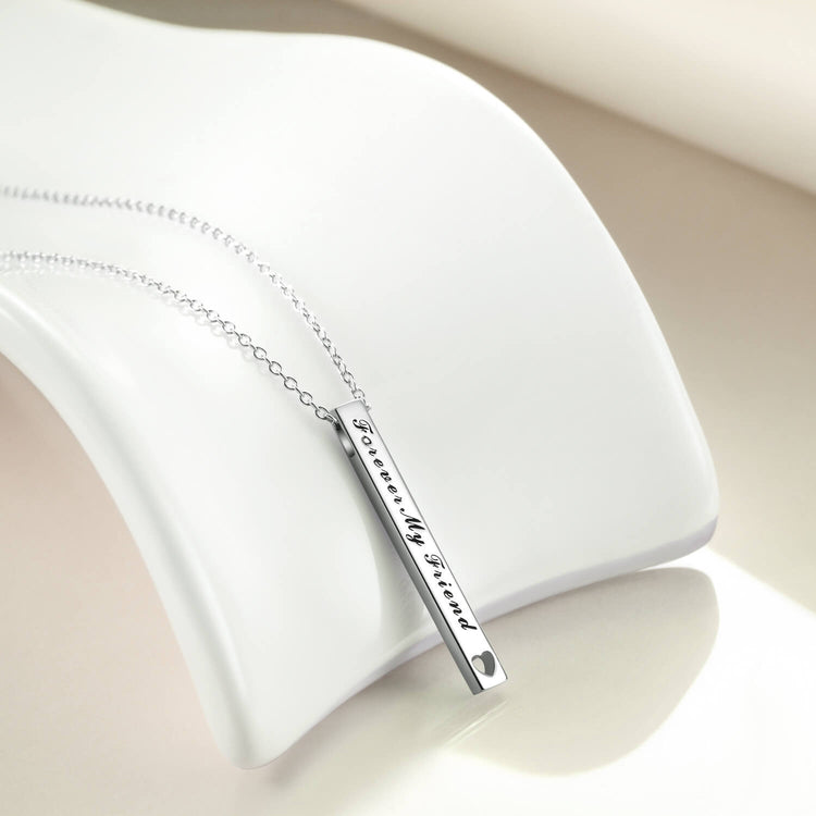 925 Sterling Silver 2 Sides Engraved Vertical Bar Necklace Gift For Sisters. Always My Sister, Forever My Friend - onlyone