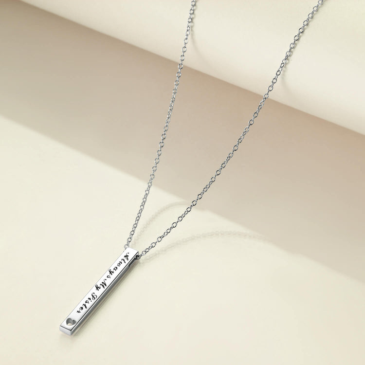 925 Sterling Silver 2 Sides Engraved Vertical Bar Necklace Gift For Sisters. Always My Sister, Forever My Friend - onlyone