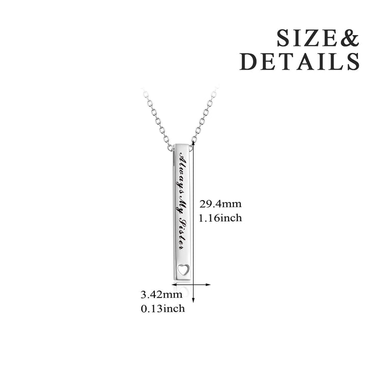 925 Sterling Silver 2 Sides Engraved Vertical Bar Necklace Gift For Sisters. Always My Sister, Forever My Friend - onlyone