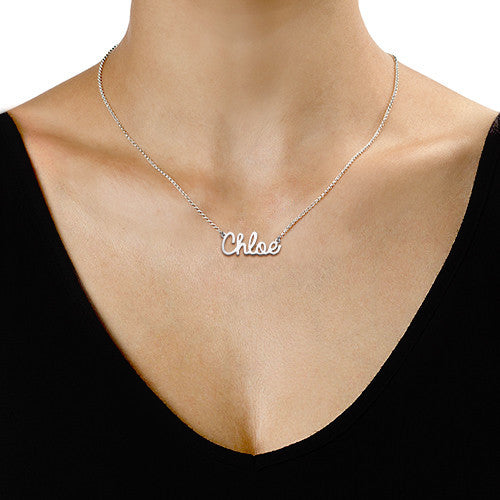 925 Sterling Silver Custom Cursive Chloe Name Necklace Nameplate Necklace - onlyone