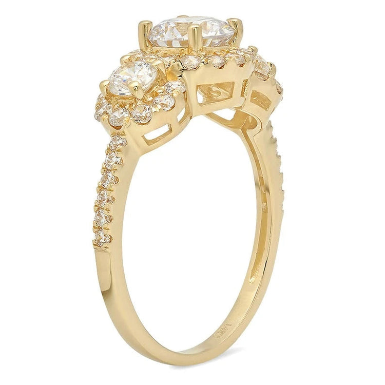 1.80ct Engagement Ring Simulated Round Cut Halo 14k Yellow Gold - onlyone