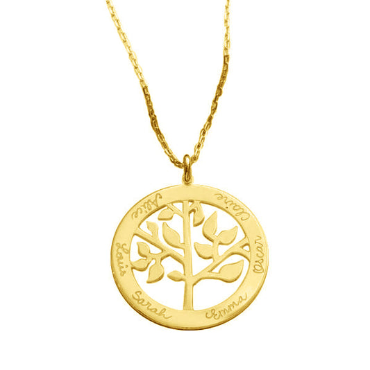 925 Sterling Silver Engraved Circle Life Tree Family Tree Name Necklace Gift For Grandma - onlyone