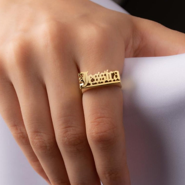 925 Sterling Silver Gothic Name Ring In Old English Font