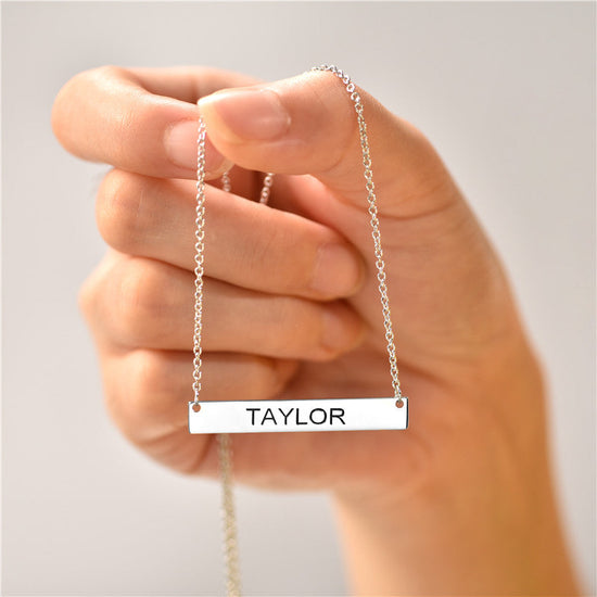 925 Sterling Silver Engraved Bar Name Necklace Nameplate Necklace - onlyone