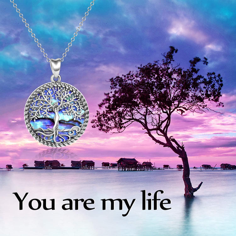 925 Sterling Silver Tree of Life Necklace Abalone Shell Tree of Life Pendant Necklace for Women Jewelry - onlyone