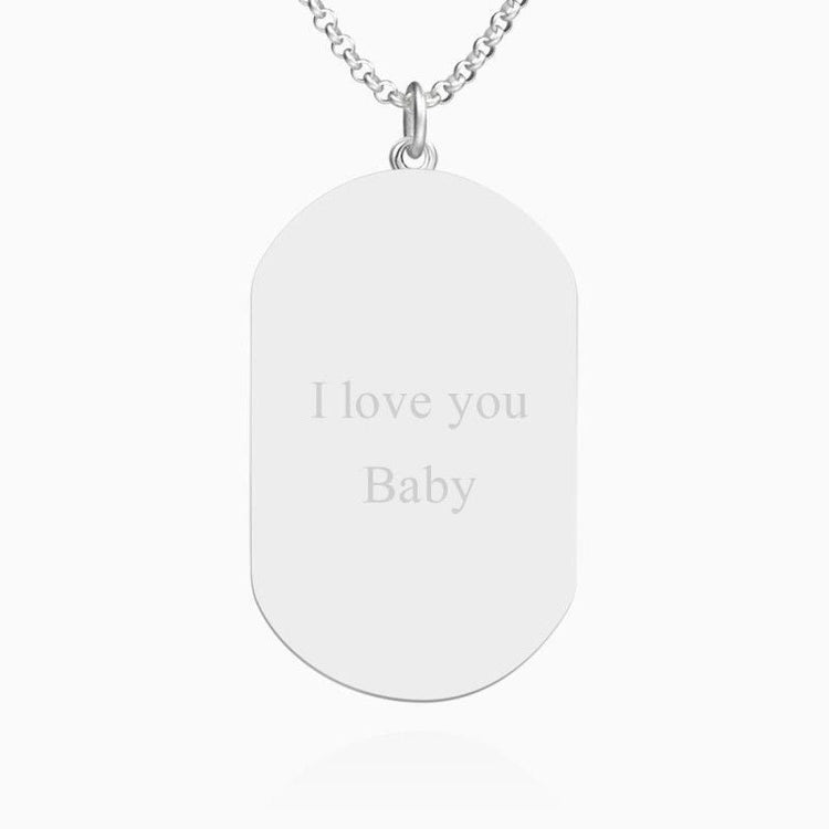 925 Sterling Silver Dog Tag Photo Necklace, Engravable On Back - onlyone