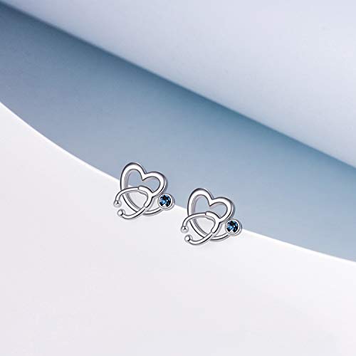 925 Sterling Silver White Angel Stethoscope Heart Stud Earrings Ⅰ - onlyone