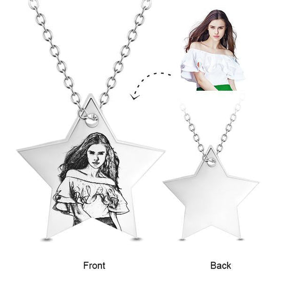 925 Sterling Silver Star Engraved Photo Necklace - onlyone