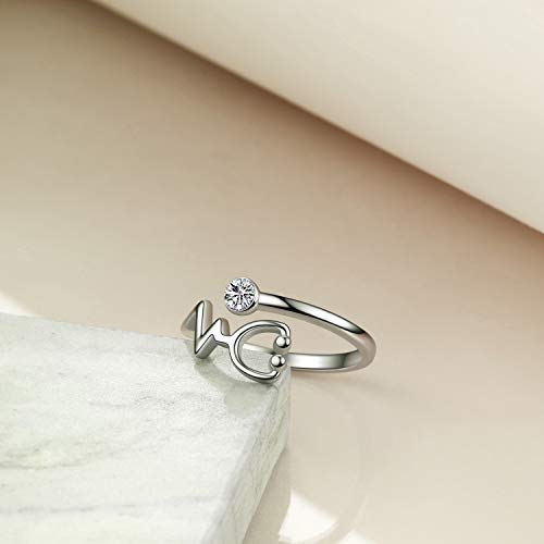 925 Sterling Silver White Angel Stethoscope Heartbeat Ring Graduation Gift - onlyone