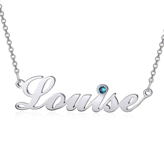 925 Sterling Silver Birthstone Alessia Signature Name Necklace Nameplate Necklace - onlyone