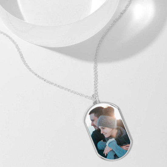 925 Sterling Silver Dog Tag Photo Necklace, Engravable On Back - onlyone