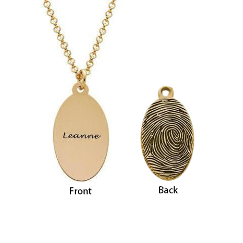 925 Sterling Silver Personalized Engraved Fingerprint Thumbprint Oval Name Necklace Nameplate Necklace - onlyone