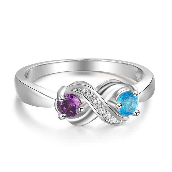 925 Sterling Silver Personalized Infinity Mothers Rings With 2 Round Simulated Birthstones - onlyone