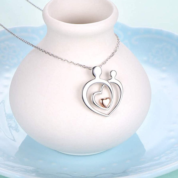 925 Sterling Silver Mother And Child Heart Necklace