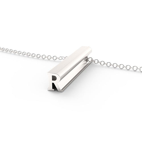 925 Sterling Silver 3D Vertical Initial Pendant Necklace - onlyone