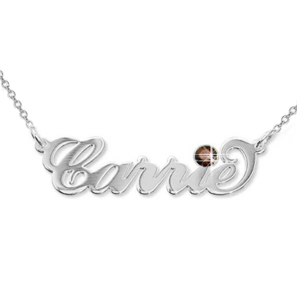 925 Sterling Silber Custom Carrie Name Halskette Namensschild Halskette mit Geburts stein