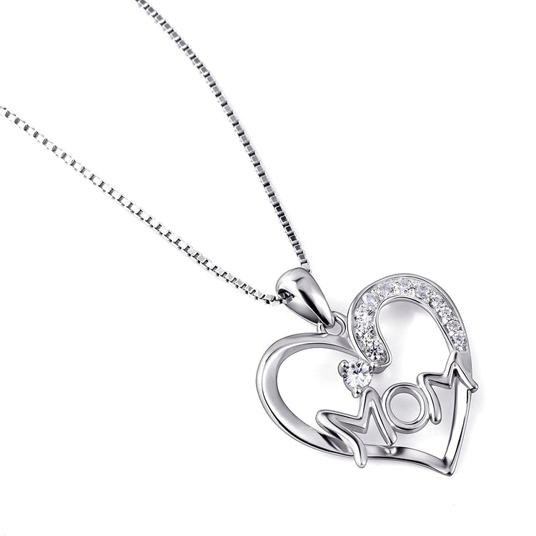 925 Sterling Silver Heart Pendant Necklace, Gift For Mom