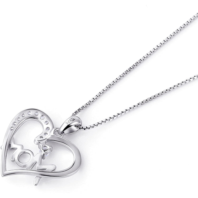 925 Sterling Silver Heart Pendant Necklace, Gift For Mom