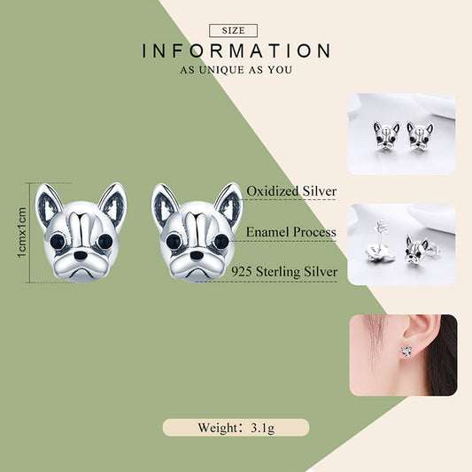 925 Sterling Silver French Bulldog Dog Small Stud Earrings For Women - onlyone