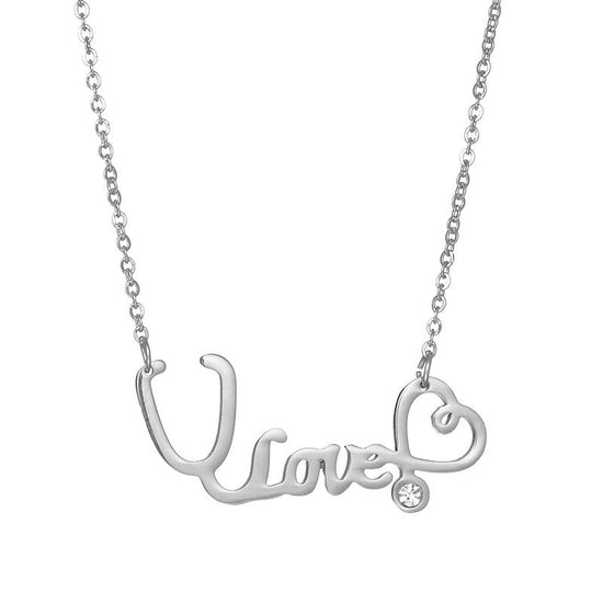 925 Sterling Silver White Angel Stethoscope Name Necklace - onlyone