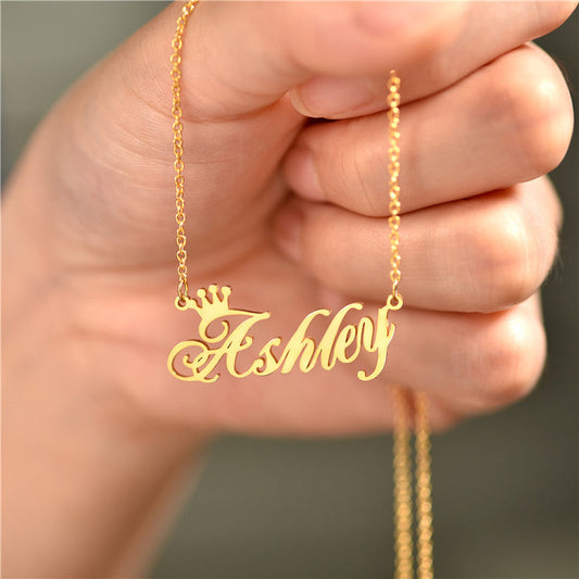 925 Sterling Silver Ashley Name Crown Necklace Nameplate Necklace You Are My Queen - onlyone