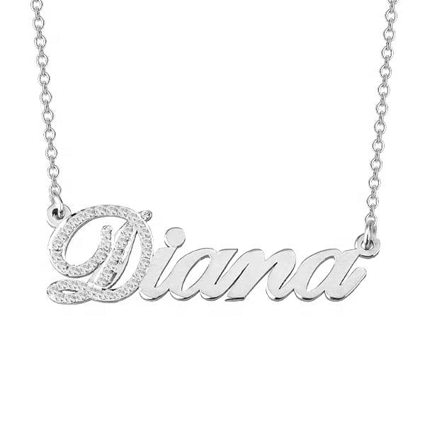 925 Sterling Silver Name Necklace With Zirconia